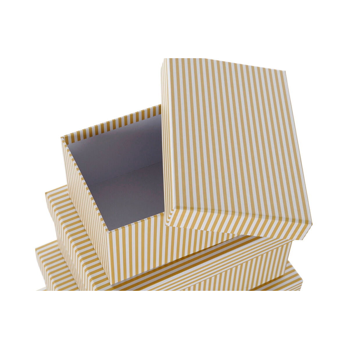 Set de Cajas Organizadoras Apilables DKD Home Decor Blanco Cuadrada Cartón Mostaza